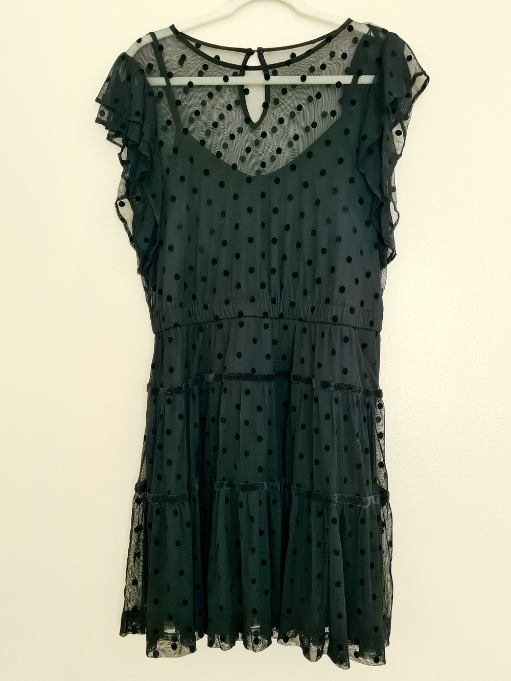 Black Polka Dot Tiered Mesh Dress